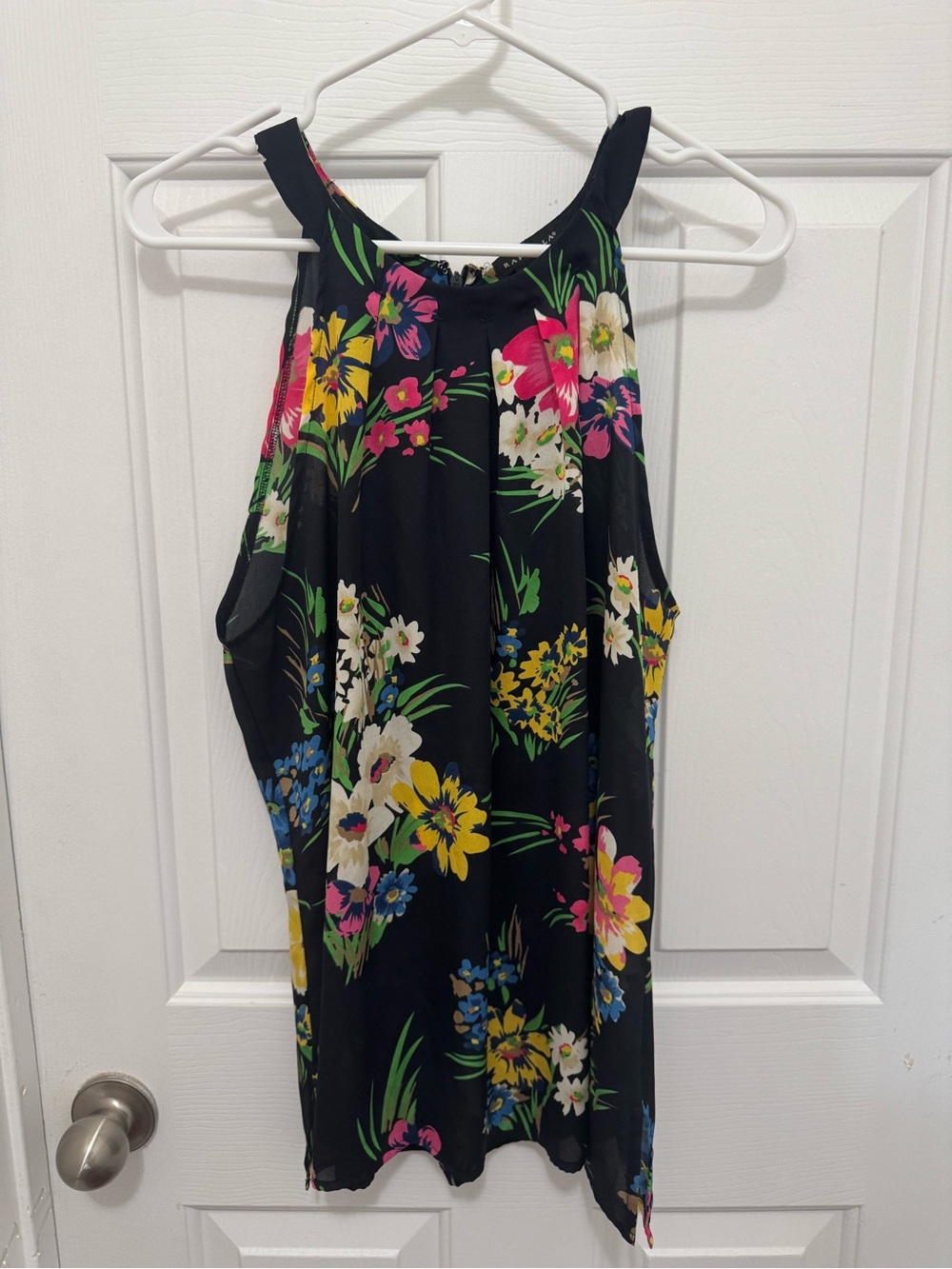 Rafaella Black Floral Top with Yellow, Green and Pink Accents
